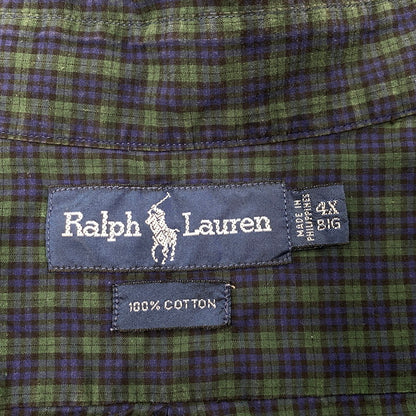 【中古品】【メンズ】 RALPH LAUREN ラルフローレン COTTON CHECK LS BD SHIRT コットン チェック ロングスリーブ ボタンダウン シャツ 長袖 トップス 147-250911-as-23-izu サイズ：4X BIG カラー：グリーン×ネイビー 万代Net店