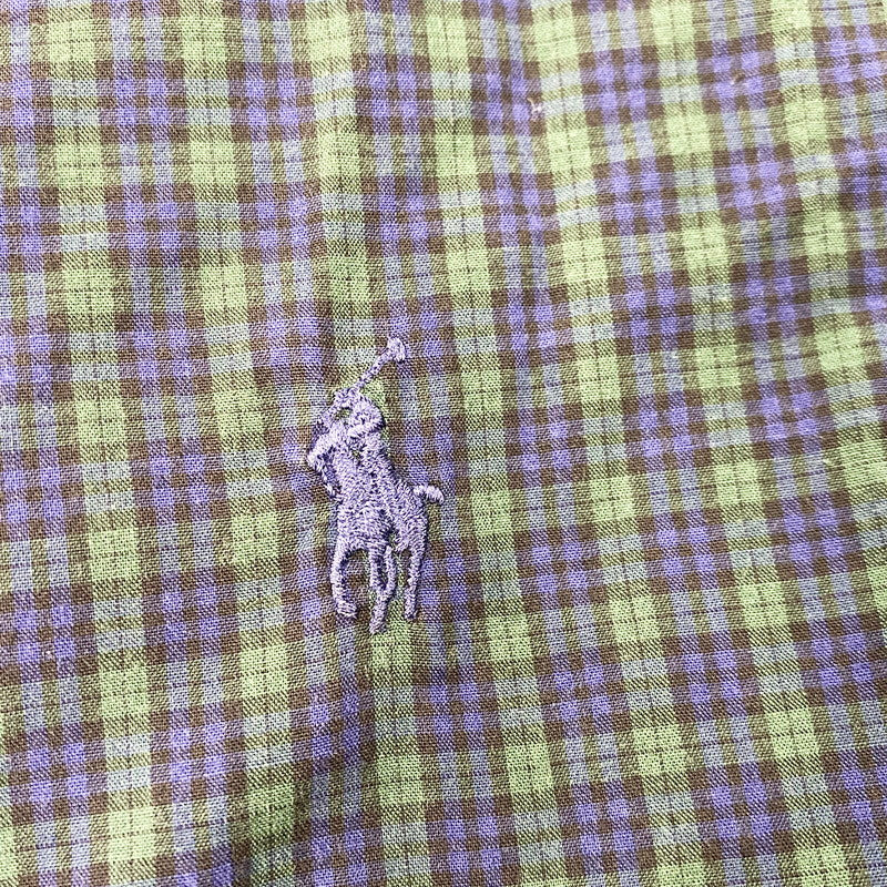 【中古品】【メンズ】 RALPH LAUREN ラルフローレン COTTON CHECK LS BD SHIRT コットン チェック ロングスリーブ ボタンダウン シャツ 長袖 トップス 147-250911-as-23-izu サイズ：4X BIG カラー：グリーン×ネイビー 万代Net店
