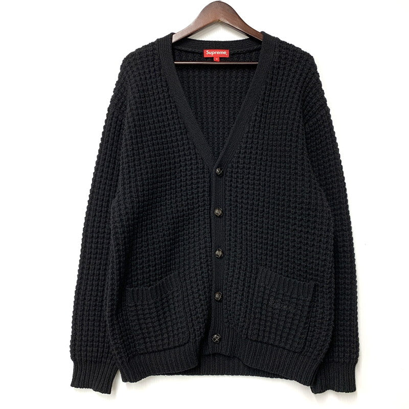 【中古品】【メンズ】 Supreme シュプリーム WAFFLE KNIT CARDIGAN ワッフル ニット カーディガン 149-250908-as-07-izu サイズ：M カラー：ブラック 万代Net店
