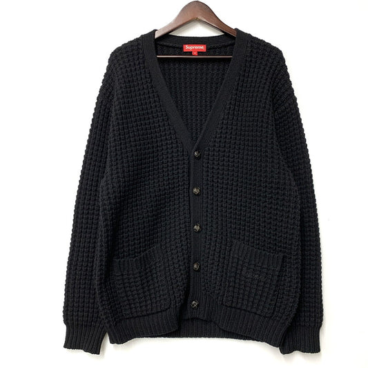 【中古品】【メンズ】 Supreme シュプリーム WAFFLE KNIT CARDIGAN ワッフル ニット カーディガン 149-250908-as-07-izu サイズ：M カラー：ブラック 万代Net店