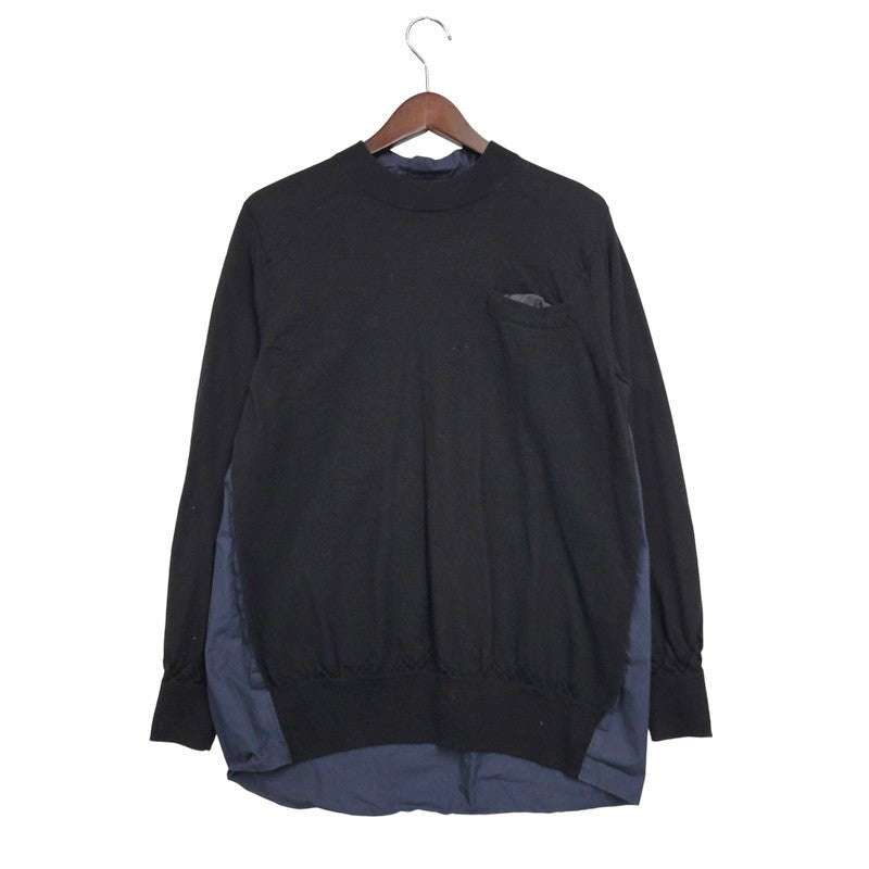 【現状渡し品】【メンズ】 Sacai サカイ DOCKING DESIGN KNIT SWEATER 18-01781M ドッキング デザイン ニット セーター 長袖 トップス 140-250911-as-02-izu サイズ：1 カラー：ブラック×ネイビー 万代Net店