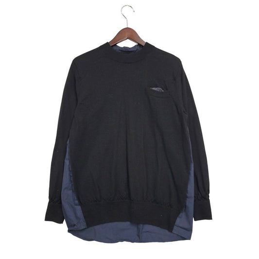 【現状渡し品】【メンズ】 Sacai サカイ DOCKING DESIGN KNIT SWEATER 18-01781M ドッキング デザイン ニット セーター 長袖 トップス 140-250911-as-02-izu サイズ：1 カラー：ブラック×ネイビー 万代Net店