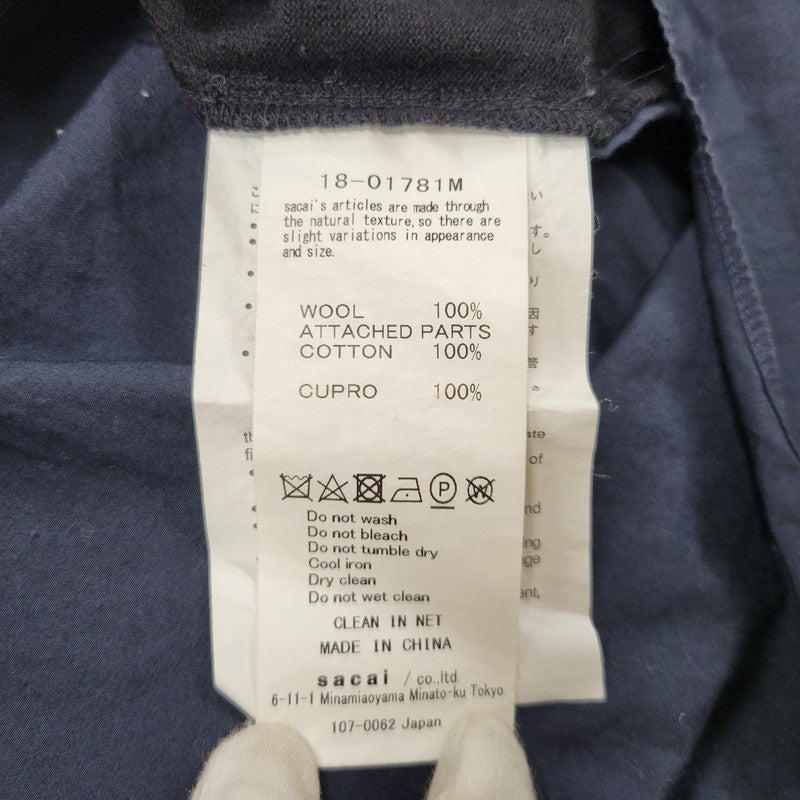 【現状渡し品】【メンズ】 Sacai サカイ DOCKING DESIGN KNIT SWEATER 18-01781M ドッキング デザイン ニット セーター 長袖 トップス 140-250911-as-02-izu サイズ：1 カラー：ブラック×ネイビー 万代Net店