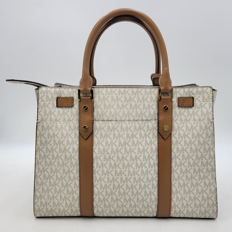 【中古品】【レディース】 Michael Kors マイケルコース 30F9G0HS3B MK SIGNATURE WHITE TOTE BAG カバン トート バック シグネチャー 188-250912-rk-06-izu カラー：ホワイト×ブラウン 万代Net店