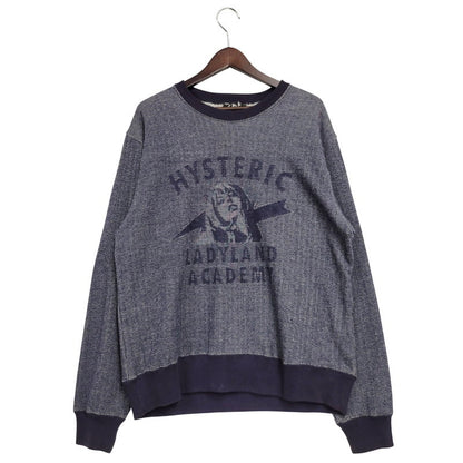 【中古品】【メンズ】 HYSTERIC GLAMOUR ヒステリックグラマー LADYLAND ACADEMY CREW NECK SWEAT SHIRT 02191CS02 クルーネック スウェットシャツ 長袖 トップス 140-250911-as-04-izu サイズ：L カラー：ネイビー 万代Net店