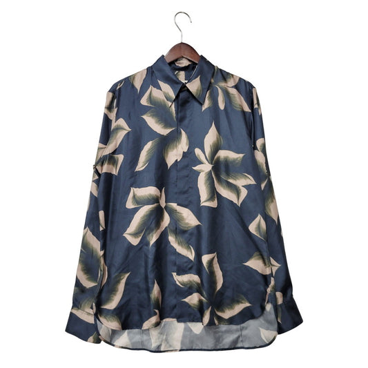 【中古品】【メンズ】 DRIES VAN NOTEN ドリスヴァンノッテン SILK FLORAL SHIRT シルク フローラル シャツ 長袖 トップス 141-250913-as-05-izu サイズ：50 カラー：ネイビー系 万代Net店