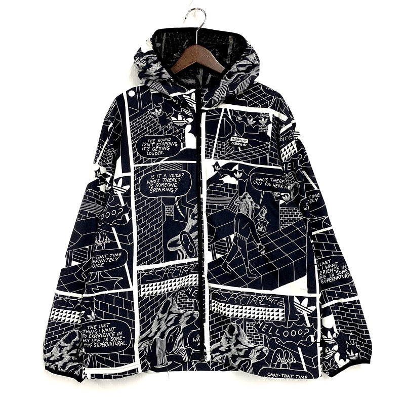【中古品】【メンズ】 adidas アディダス GN3333 P.KYLE AOP WINDBREAKER パトリック カイル ウインドブレーカー アウター 148-250917-cs-24-izu サイズ：O カラー：ブラック/ホワイト 万代Net店