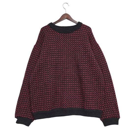 【中古品】【メンズ】 L.L.Bean エルエルビーン BIRD'S EYE WOOL KNIT SWEATER ウール ニット セーター ノルウェー製 長袖 トップス 146-250914-as-19-izu サイズ：XL カラー：ブラック×レッド系 万代Net店