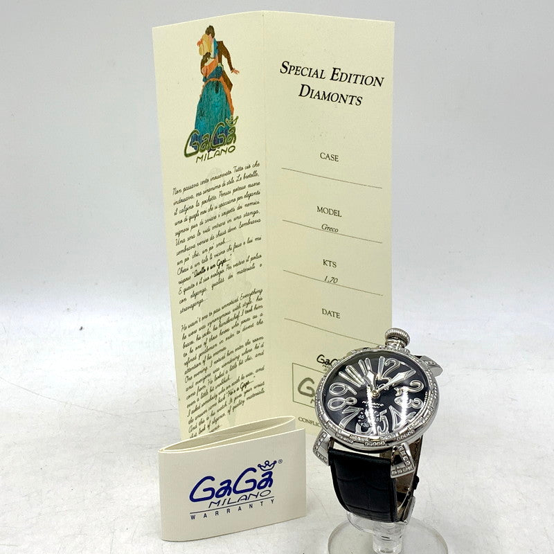 【中古品】【メンズ/レディース】 Gaga Milano ガガ・ミラノ 5010.D GRECO グレコ CARICA カリカ MANUALE マヌアーレ AUTOMATIC WATCH オートマティック ウォッチ 時計 腕時計 195-250915-ya-07-izu カラー：ブラック/シルバー 万代Net店