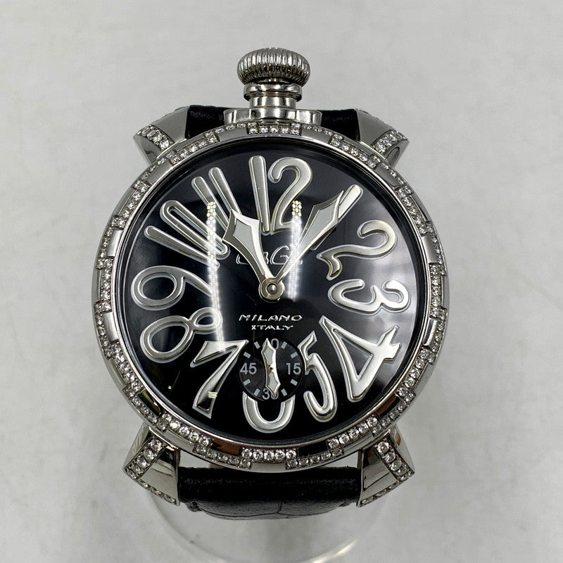 【中古品】【メンズ/レディース】 Gaga Milano ガガ・ミラノ 5010.D GRECO グレコ CARICA カリカ MANUALE マヌアーレ AUTOMATIC WATCH オートマティック ウォッチ 時計 腕時計 195-250915-ya-07-izu カラー：ブラック/シルバー 万代Net店