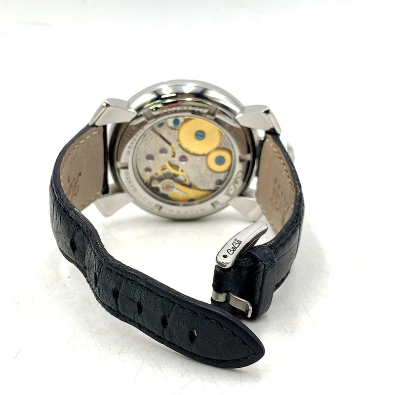 【中古品】【メンズ/レディース】 Gaga Milano ガガ・ミラノ 5010.D GRECO グレコ CARICA カリカ MANUALE マヌアーレ AUTOMATIC WATCH オートマティック ウォッチ 時計 腕時計 195-250915-ya-07-izu カラー：ブラック/シルバー 万代Net店