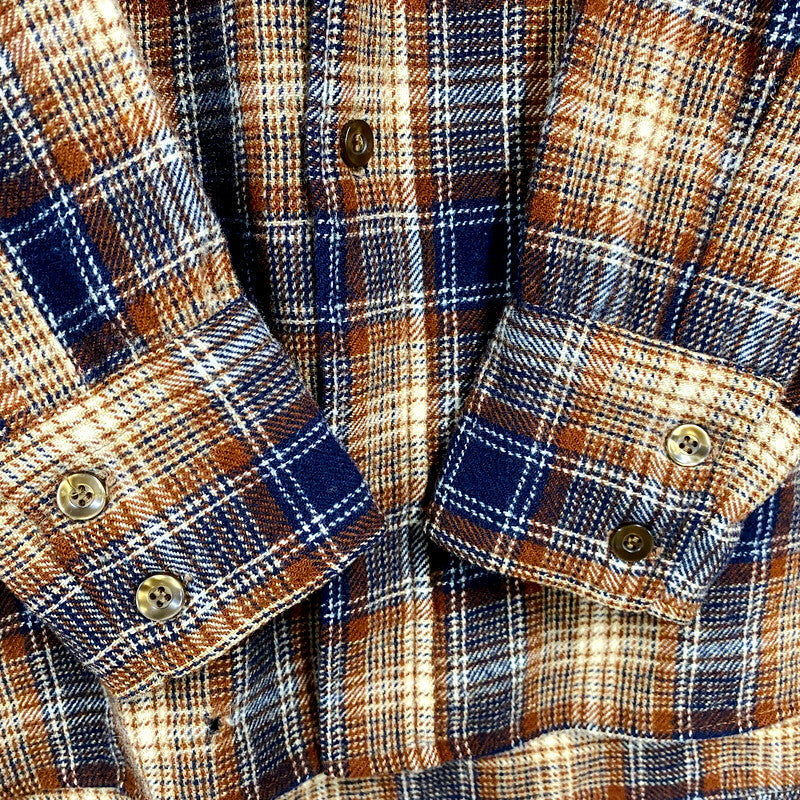 【中古品】【メンズ】 PENDLETON ペンドルトン USA製 70S LS WOOL CHECK SHIRT 70年代 ロングスリーブ ウール チェックシャツ トップス 長袖 146-250916-cs-03-izu サイズ：L カラー：ブラウン系 万代Net店