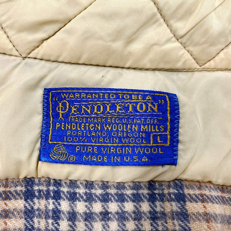 【中古品】【メンズ】 PENDLETON ペンドルトン USA製 70S LS WOOL CHECK SHIRT 70年代 ロングスリーブ ウール チェックシャツ トップス 長袖 146-250916-cs-04-izu サイズ：L カラー：ベージュ/ブルー 万代Net店