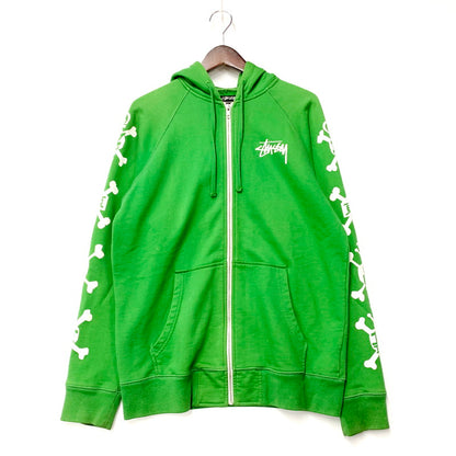 【現状渡し品】【メンズ】 STUSSY AUTHENTIC ステューシー オーセンティック SLEEVE SKULL ZIP UP HOODED SWEATSHIRT ジップアップ フーデッド スウェットシャツ パーカー 長袖 トップス 142-250918-as-18-izu サイズ：L カラー：グリーン 万代Net店