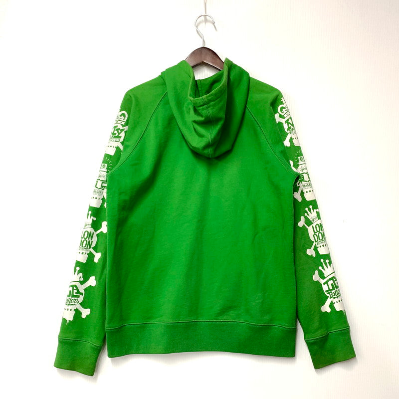 【現状渡し品】【メンズ】 STUSSY AUTHENTIC ステューシー オーセンティック SLEEVE SKULL ZIP UP HOODED SWEATSHIRT ジップアップ フーデッド スウェットシャツ パーカー 長袖 トップス 142-250918-as-18-izu サイズ：L カラー：グリーン 万代Net店