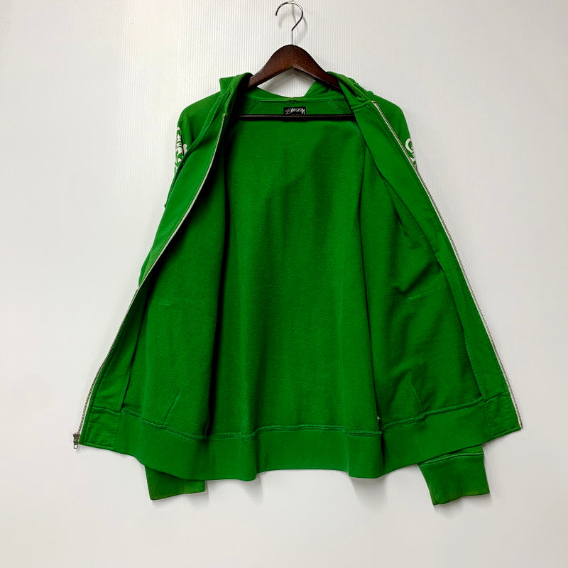 【現状渡し品】【メンズ】 STUSSY AUTHENTIC ステューシー オーセンティック SLEEVE SKULL ZIP UP HOODED SWEATSHIRT ジップアップ フーデッド スウェットシャツ パーカー 長袖 トップス 142-250918-as-18-izu サイズ：L カラー：グリーン 万代Net店