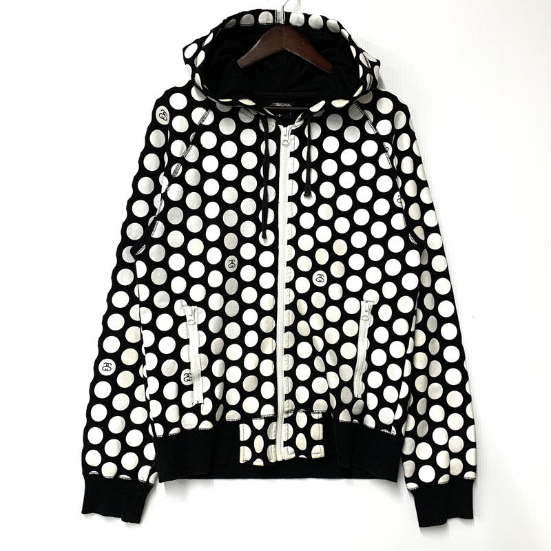 【中古品】【メンズ】 STUSSY AUTHENTIC ステューシー オーセンティック ZIP UP HOODED SWEATSHIRT ジップアップ フーデッド スウェットシャツ 水玉 パーカー 長袖 トップス 142-250920-as-15-izu サイズ：S カラー：ブラック×ホワイト 万代Net店