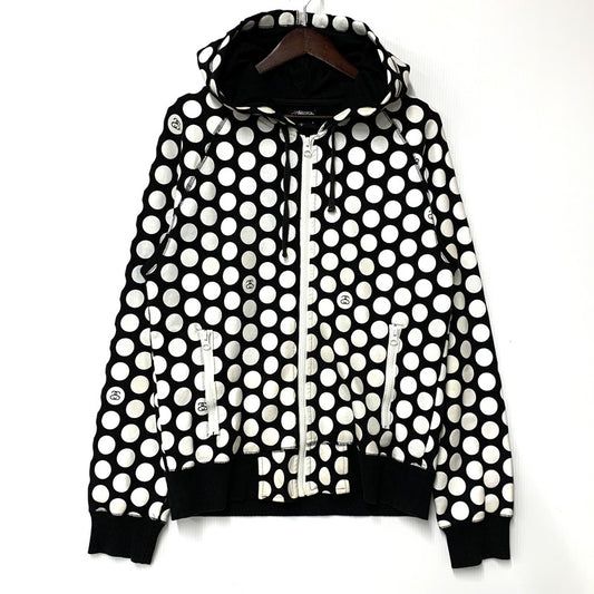 【中古品】【メンズ】 STUSSY AUTHENTIC ステューシー オーセンティック ZIP UP HOODED SWEATSHIRT ジップアップ フーデッド スウェットシャツ 水玉 パーカー 長袖 トップス 142-250920-as-15-izu サイズ：S カラー：ブラック×ホワイト 万代Net店