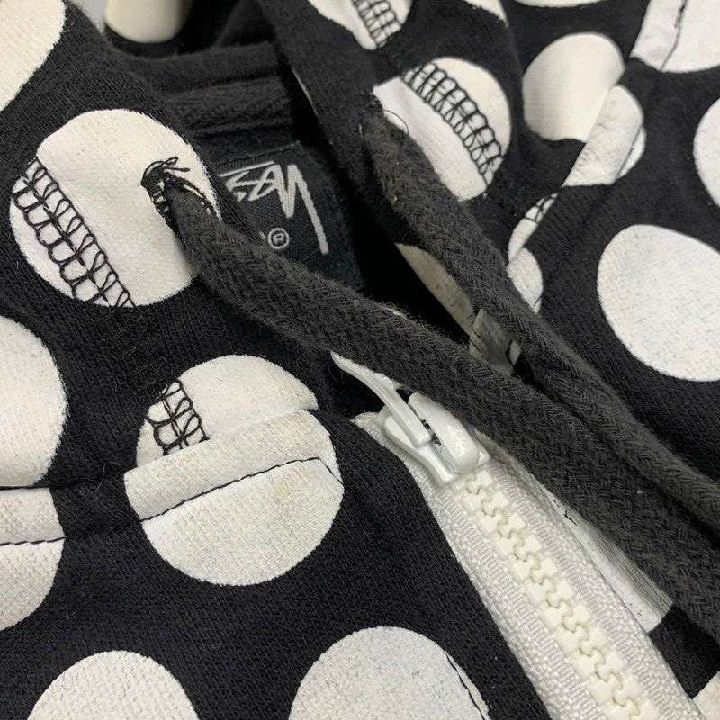 【中古品】【メンズ】 STUSSY AUTHENTIC ステューシー オーセンティック ZIP UP HOODED SWEATSHIRT ジップアップ フーデッド スウェットシャツ 水玉 パーカー 長袖 トップス 142-250920-as-15-izu サイズ：S カラー：ブラック×ホワイト 万代Net店
