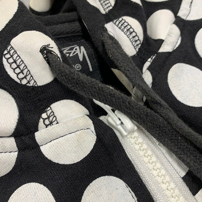 【中古品】【メンズ】 STUSSY AUTHENTIC ステューシー オーセンティック ZIP UP HOODED SWEATSHIRT ジップアップ フーデッド スウェットシャツ 水玉 パーカー 長袖 トップス 142-250920-as-15-izu サイズ：S カラー：ブラック×ホワイト 万代Net店