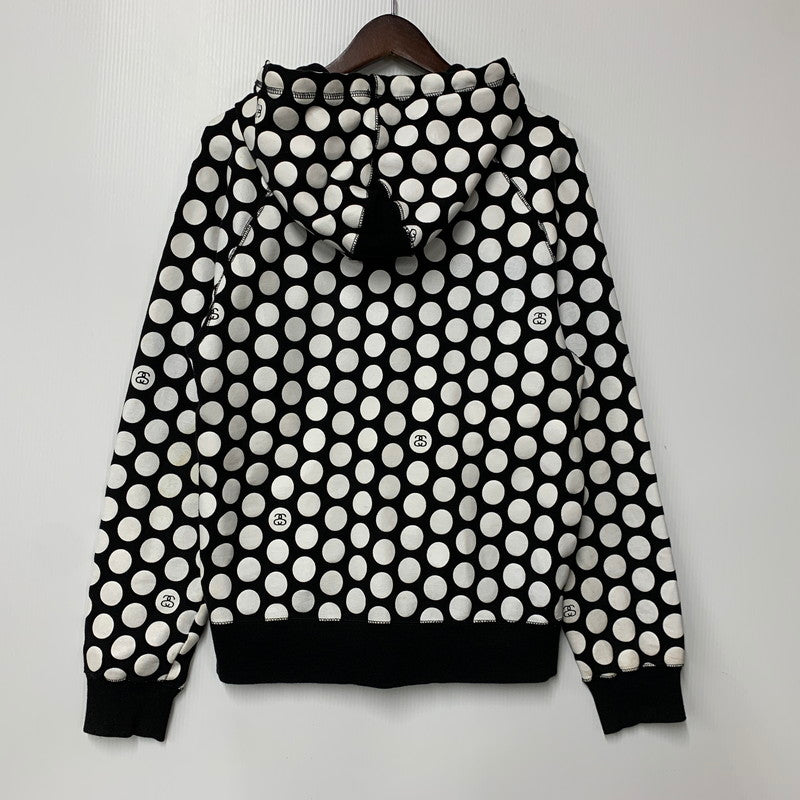 【中古品】【メンズ】 STUSSY AUTHENTIC ステューシー オーセンティック ZIP UP HOODED SWEATSHIRT ジップアップ フーデッド スウェットシャツ 水玉 パーカー 長袖 トップス 142-250920-as-15-izu サイズ：S カラー：ブラック×ホワイト 万代Net店