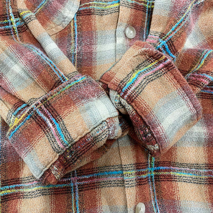 【中古品】【メンズ】 旧タグ COTTON RAYON CHECK LS SHIRT コットン レーヨン チェック ロングスリーブ シャツ トップス 長袖 145-260104-kh-07-izu カラー：オレンジ系 万代Net店