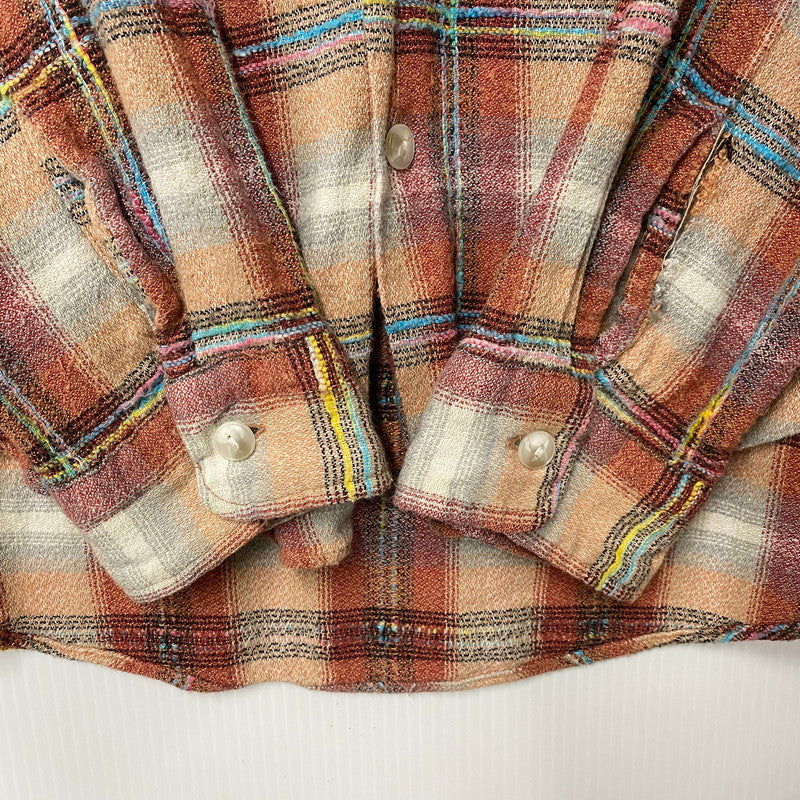 【中古品】【メンズ】 旧タグ COTTON RAYON CHECK LS SHIRT コットン レーヨン チェック ロングスリーブ シャツ トップス 長袖 145-260104-kh-07-izu カラー：オレンジ系 万代Net店
