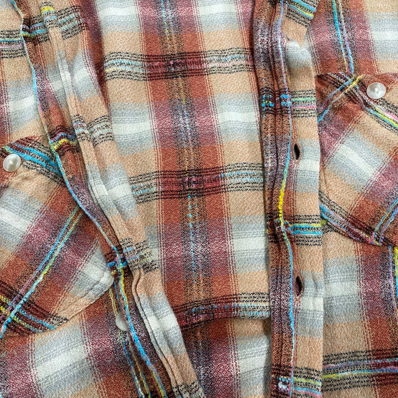 【中古品】【メンズ】 旧タグ COTTON RAYON CHECK LS SHIRT コットン レーヨン チェック ロングスリーブ シャツ トップス 長袖 145-260104-kh-07-izu カラー：オレンジ系 万代Net店