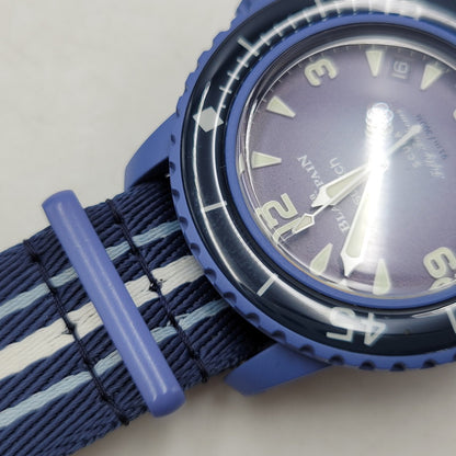 【中古品】【メンズ/レディース】 Swatch スウォッチ × BLANCPAIN ブランパン SCUBA FIFTY FATHOMS ATLANTIC OCEAN S035A100 スキューバ フィフティ ファゾムス 自動巻き 腕時計 197-250921-as-23-izu カラー：ブルー系 万代Net店