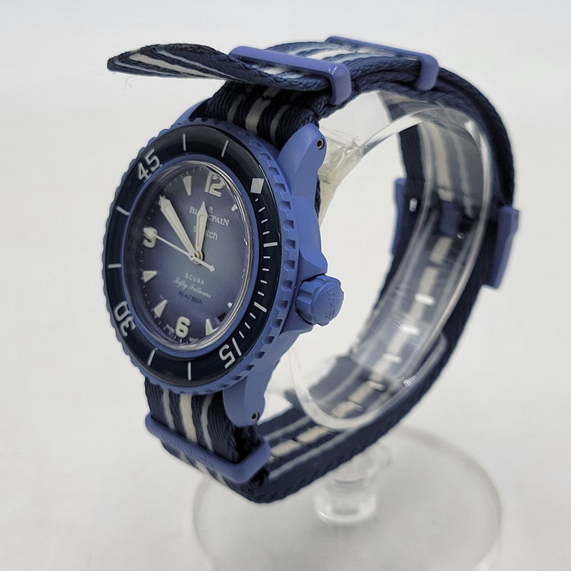 【中古品】【メンズ/レディース】 Swatch スウォッチ × BLANCPAIN ブランパン SCUBA FIFTY FATHOMS ATLANTIC OCEAN S035A100 スキューバ フィフティ ファゾムス 自動巻き 腕時計 197-250921-as-23-izu カラー：ブルー系 万代Net店