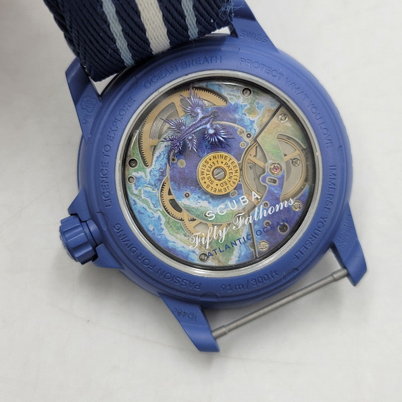 【中古品】【メンズ/レディース】 Swatch スウォッチ × BLANCPAIN ブランパン SCUBA FIFTY FATHOMS ATLANTIC OCEAN S035A100 スキューバ フィフティ ファゾムス 自動巻き 腕時計 197-250921-as-23-izu カラー：ブルー系 万代Net店