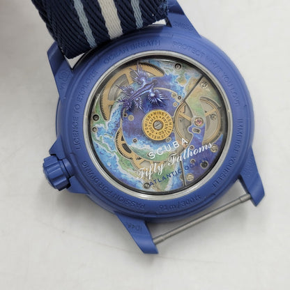 【中古品】【メンズ/レディース】 Swatch スウォッチ × BLANCPAIN ブランパン SCUBA FIFTY FATHOMS ATLANTIC OCEAN S035A100 スキューバ フィフティ ファゾムス 自動巻き 腕時計 197-250921-as-23-izu カラー：ブルー系 万代Net店