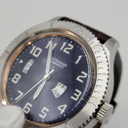 【中古品】【メンズ/レディース】 KATHARINE HAMNETT キャサリン・ハムネット RETRO MILITARY QUARTZ KH-20E4 レトロ ミリタリー クォーツ 腕時計 197-251129-as-25-izu カラー：シルバー×ネイビー×ブラウン 万代Net店