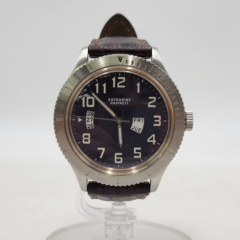 【中古品】【メンズ/レディース】 KATHARINE HAMNETT キャサリン・ハムネット RETRO MILITARY QUARTZ KH-20E4 レトロ ミリタリー クォーツ 腕時計 197-251129-as-25-izu カラー：シルバー×ネイビー×ブラウン 万代Net店