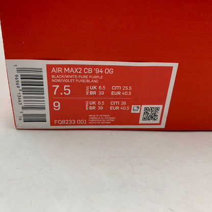 【中古品】【メンズ/レディース】 NIKE ナイキ AIR MAX2 CB '94 OG FQ8233-001 エア マックス2 CB '94 OG スニーカー シューズ 靴 160-250920-as-18-izu サイズ：25.5cm カラー：BLACK/WHITE-PURE PURPLE 万代Net店