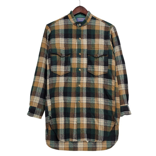 【中古品】【メンズ】 PENDLETON ペンドルトン USA製 70-80S BAND COLLAR WOOL CHECK SHIRT バンド カラー ウール チェック シャツ トップス 長袖 146-260203-cs-12-izu サイズ：14.5 カラー：マルチ 万代Net店