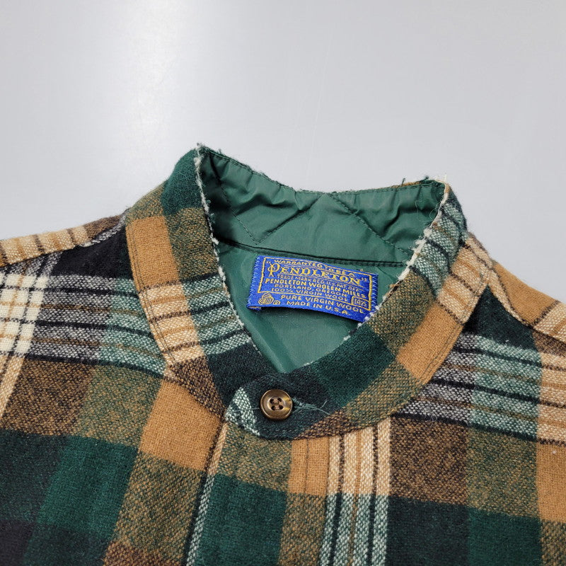 【中古品】【メンズ】 PENDLETON ペンドルトン USA製 70-80S BAND COLLAR WOOL CHECK SHIRT バンド カラー ウール チェック シャツ トップス 長袖 146-260203-cs-12-izu サイズ：14.5 カラー：マルチ 万代Net店