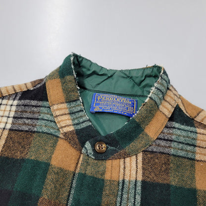 【中古品】【メンズ】 PENDLETON ペンドルトン USA製 70-80S BAND COLLAR WOOL CHECK SHIRT バンド カラー ウール チェック シャツ トップス 長袖 146-260203-cs-12-izu サイズ：14.5 カラー：マルチ 万代Net店