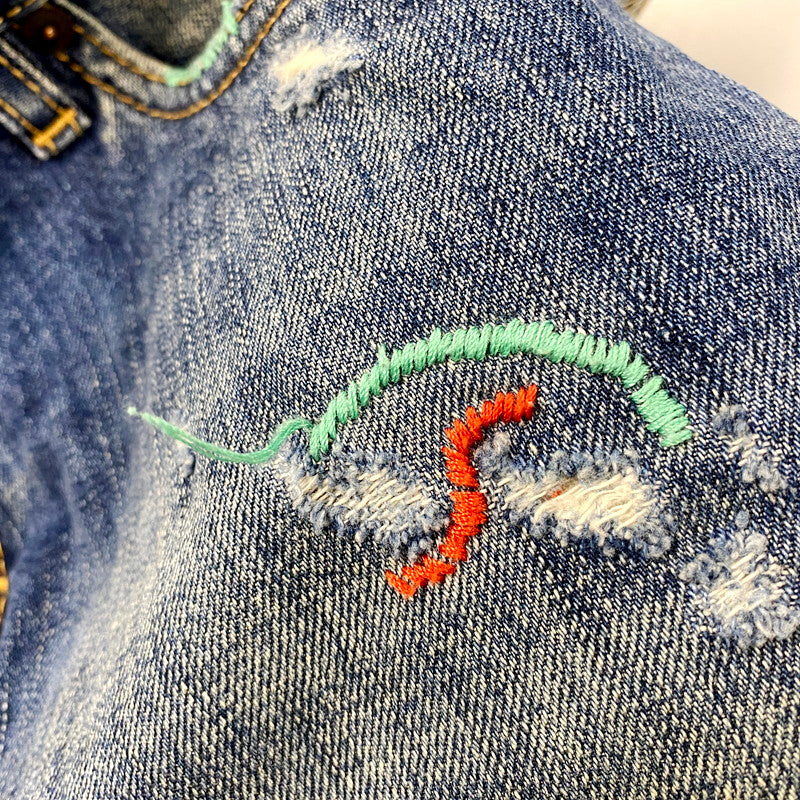 【中古品】【メンズ】 S71LA0519 COLOR STITCH DAMAGE DENIM PANTS カラー ステッチ ダメージ デニム パンツ ズボン ボトムス 152-250926-ya-13-izu サイズ：46 カラー：インディゴ 万代Net店