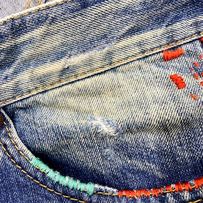 【中古品】【メンズ】 S71LA0519 COLOR STITCH DAMAGE DENIM PANTS カラー ステッチ ダメージ デニム パンツ ズボン ボトムス 152-250926-ya-13-izu サイズ：46 カラー：インディゴ 万代Net店