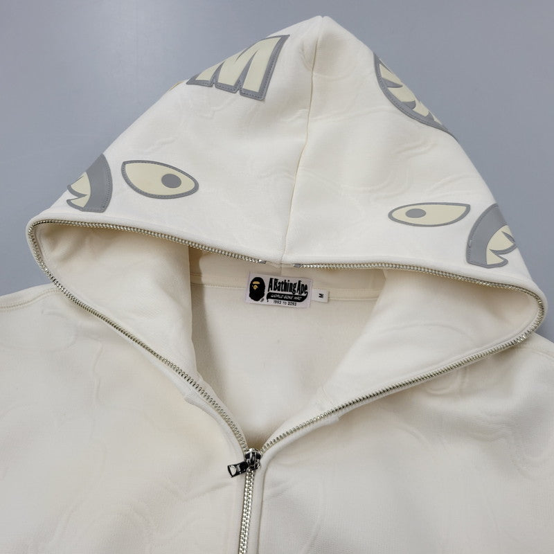 【中古品】【メンズ】 A BATHING APE アベイシングエイプ LINE CAMO QUILTED SHARK RELAXED FIT FULL ZIP HOODIE 0ZXSWM115306N ライン カモ キルテッド シャーク フルジップ フーディー パーカー 142-250928-as-07-izu サイズ：M カラー：アイボリー 万代Net店