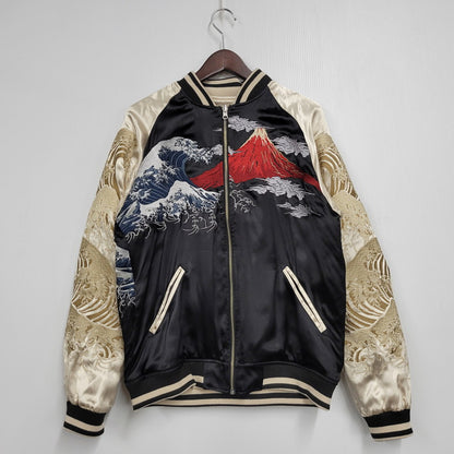 【中古美品】【メンズ】 絡繰魂 213011 鯨×富士山 REVERSIBLE SOUVENIR JACKET リバーシブル スーベニア ジャケット アウター 145-251004-ya-15-izu サイズ：L カラー：BLACK/GOLD 万代Net店