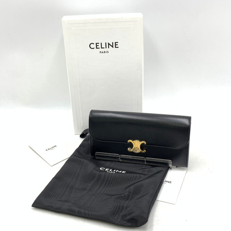 【中古美品】【メンズ/レディース】 CELINE セリーヌ ラージウォレット トリオンフ シャイニーカーフスキン 長財布 サイフ 181-251004-ay-05-izu カラー：ブラック 万代Net店