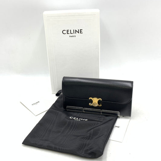 【中古美品】【メンズ/レディース】 CELINE セリーヌ ラージウォレット トリオンフ シャイニーカーフスキン 長財布 サイフ 181-251004-ay-05-izu カラー：ブラック 万代Net店