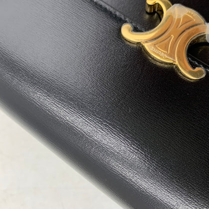 【中古美品】【メンズ/レディース】 CELINE セリーヌ ラージウォレット トリオンフ シャイニーカーフスキン 長財布 サイフ 181-251004-ay-05-izu カラー：ブラック 万代Net店