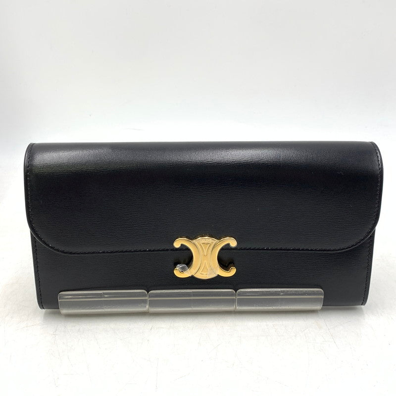 【中古美品】【メンズ/レディース】 CELINE セリーヌ ラージウォレット トリオンフ シャイニーカーフスキン 長財布 サイフ 181-251004-ay-05-izu カラー：ブラック 万代Net店
