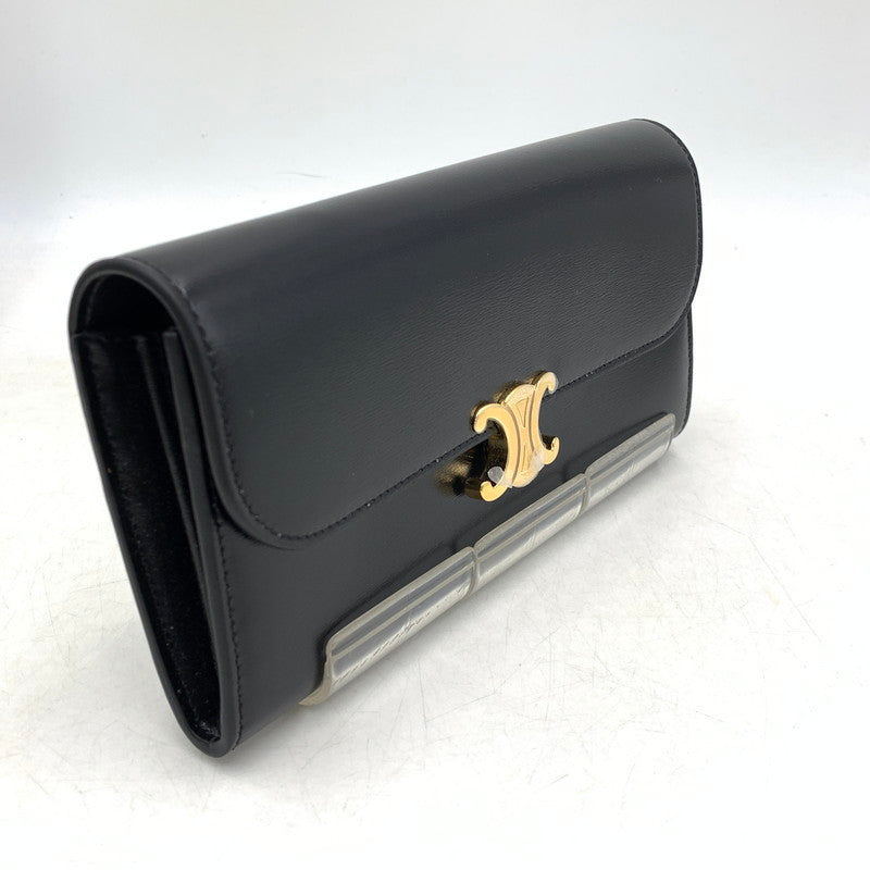 【中古美品】【メンズ/レディース】 CELINE セリーヌ ラージウォレット トリオンフ シャイニーカーフスキン 長財布 サイフ 181-251004-ay-05-izu カラー：ブラック 万代Net店