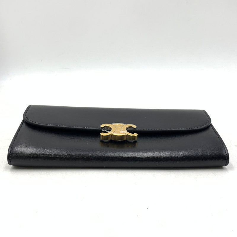 【中古美品】【メンズ/レディース】 CELINE セリーヌ ラージウォレット トリオンフ シャイニーカーフスキン 長財布 サイフ 181-251004-ay-05-izu カラー：ブラック 万代Net店