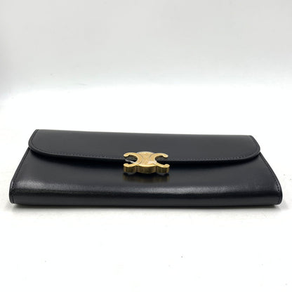 【中古美品】【メンズ/レディース】 CELINE セリーヌ ラージウォレット トリオンフ シャイニーカーフスキン 長財布 サイフ 181-251004-ay-05-izu カラー：ブラック 万代Net店