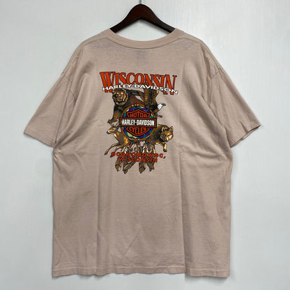 【中古品】【メンズ】 HARLEY DAVIDSON ハーレーダビッドソン c1996 WISCONSIN SS TEE ショートスリーブ Tシャツ USA製 両シングル 半袖 トップス 146-260607-as-29-izu サイズ：XL カラー：ピンク系 万代Net店